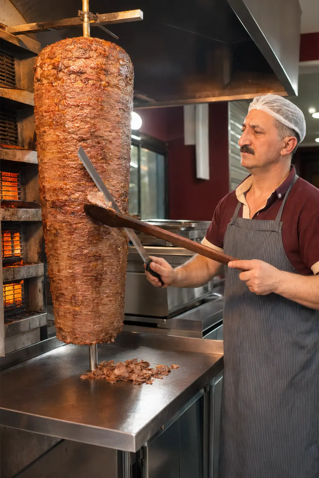 Köz ateşinde kuzu döner hazırlayan usta