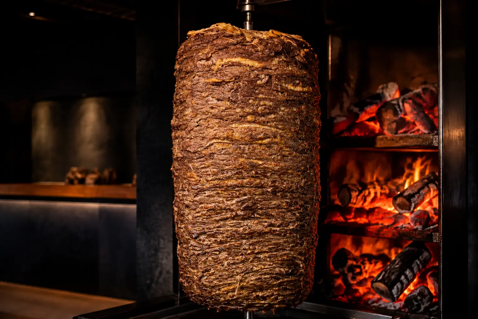 Köz ateşinde pişen kuzu döner